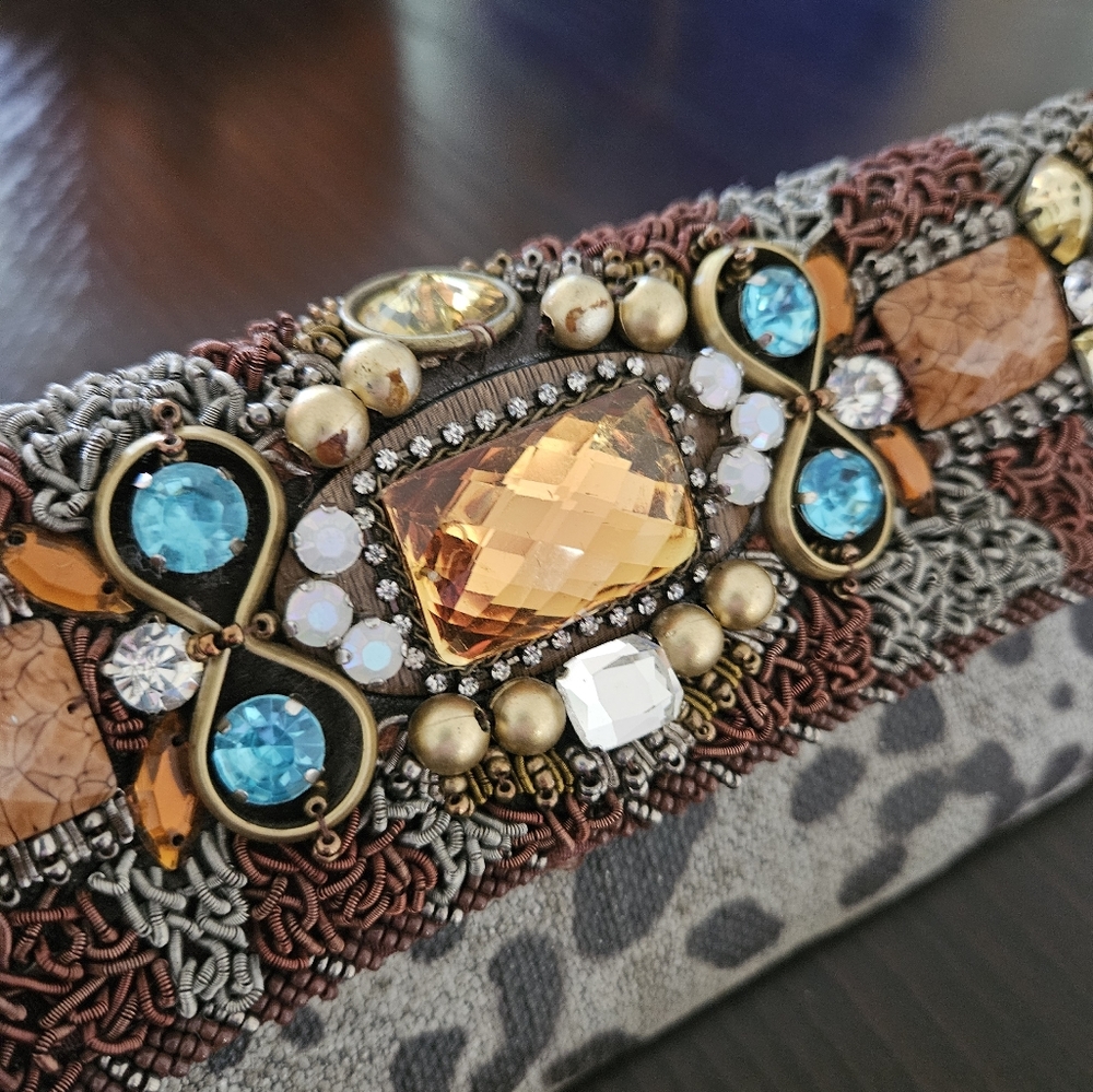 Mary Frances Encore leopard heavily beaded jeweled rhinestone vintage clutch